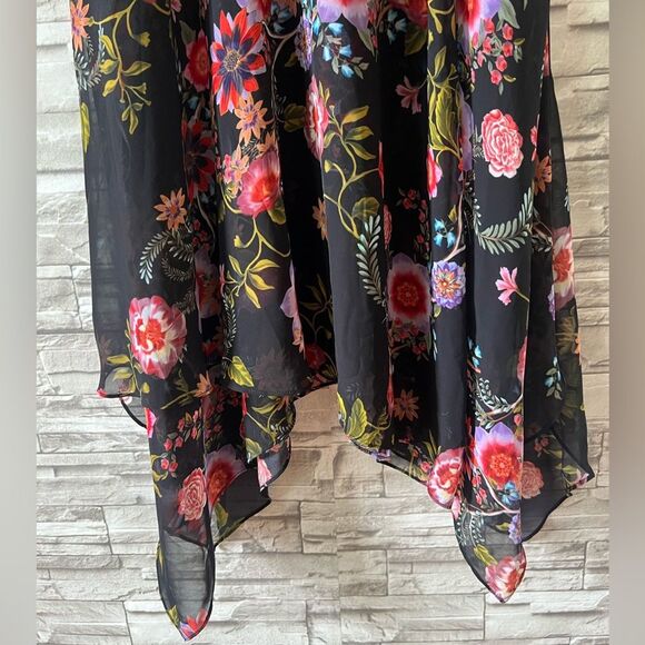 I.N.C || Multicolor Floral Handkerchief Hem Vneck Midi Dress SZ 4P - Picture 5 of 13